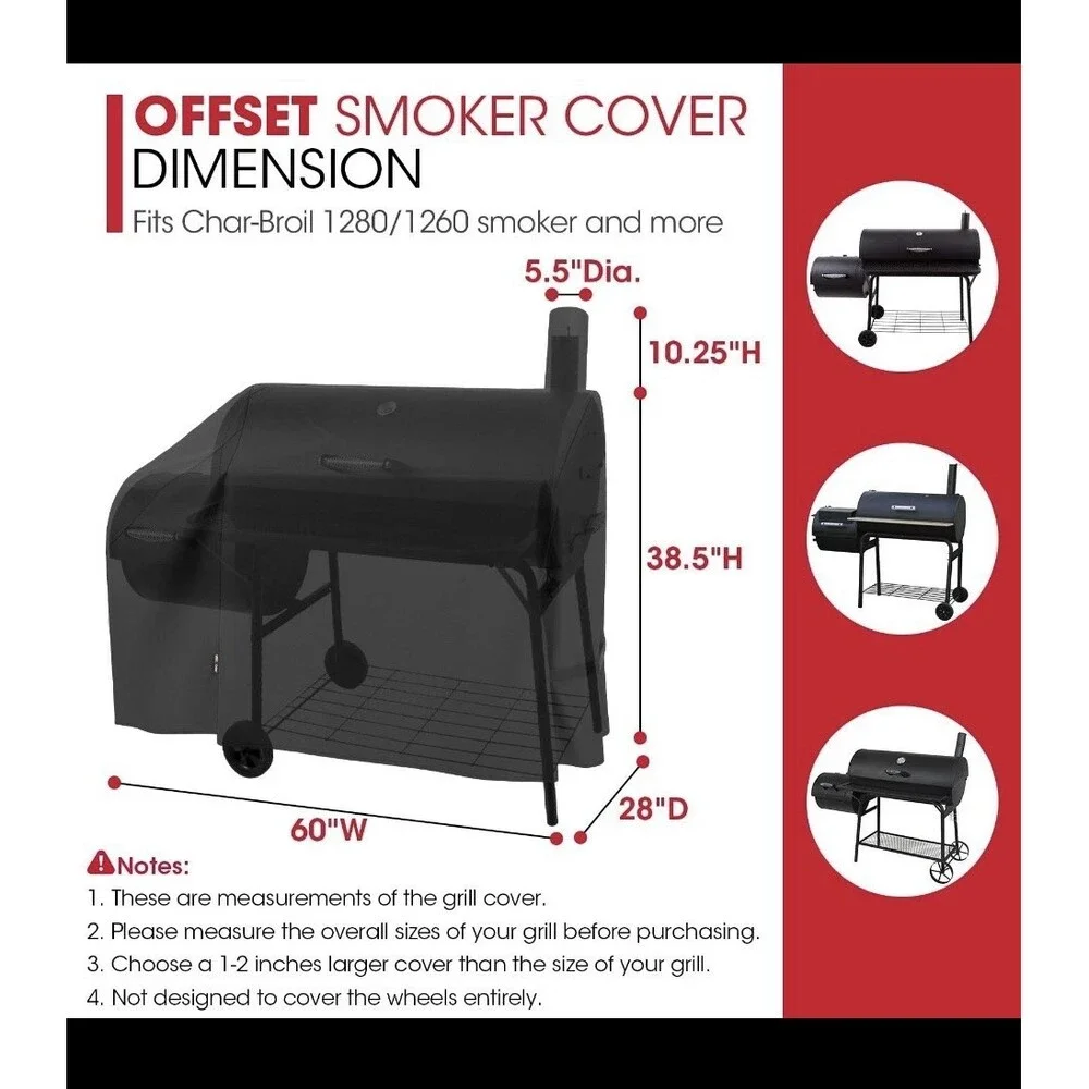 Unicook Offset Smoker Cover 60 In Outdoor Heavy Duty Waterproof Charcoal Opened